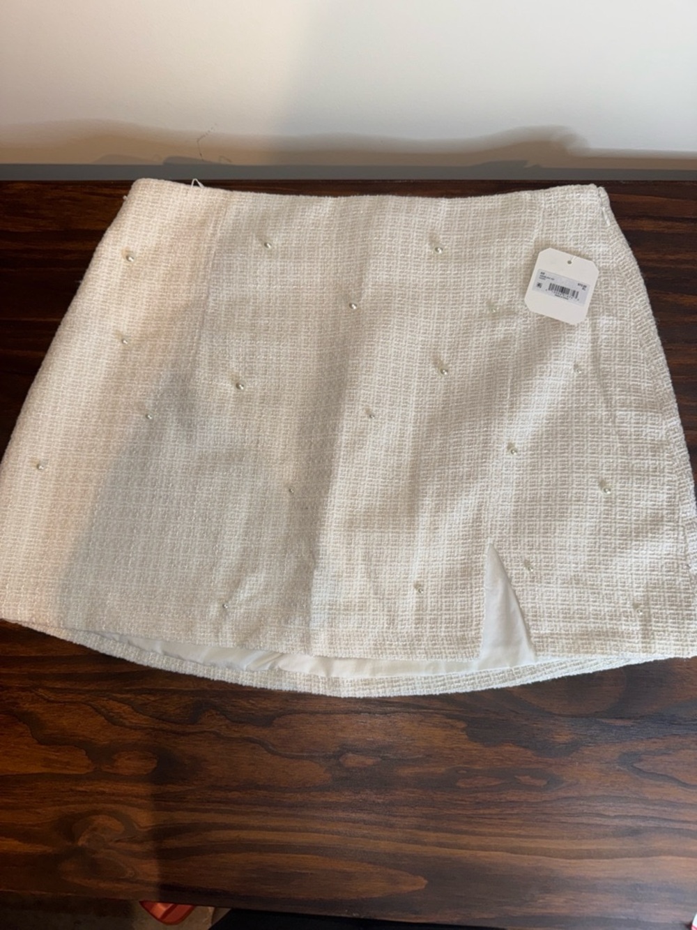 Altar'd State White Tweed Pearl Embellished Mini Skirt